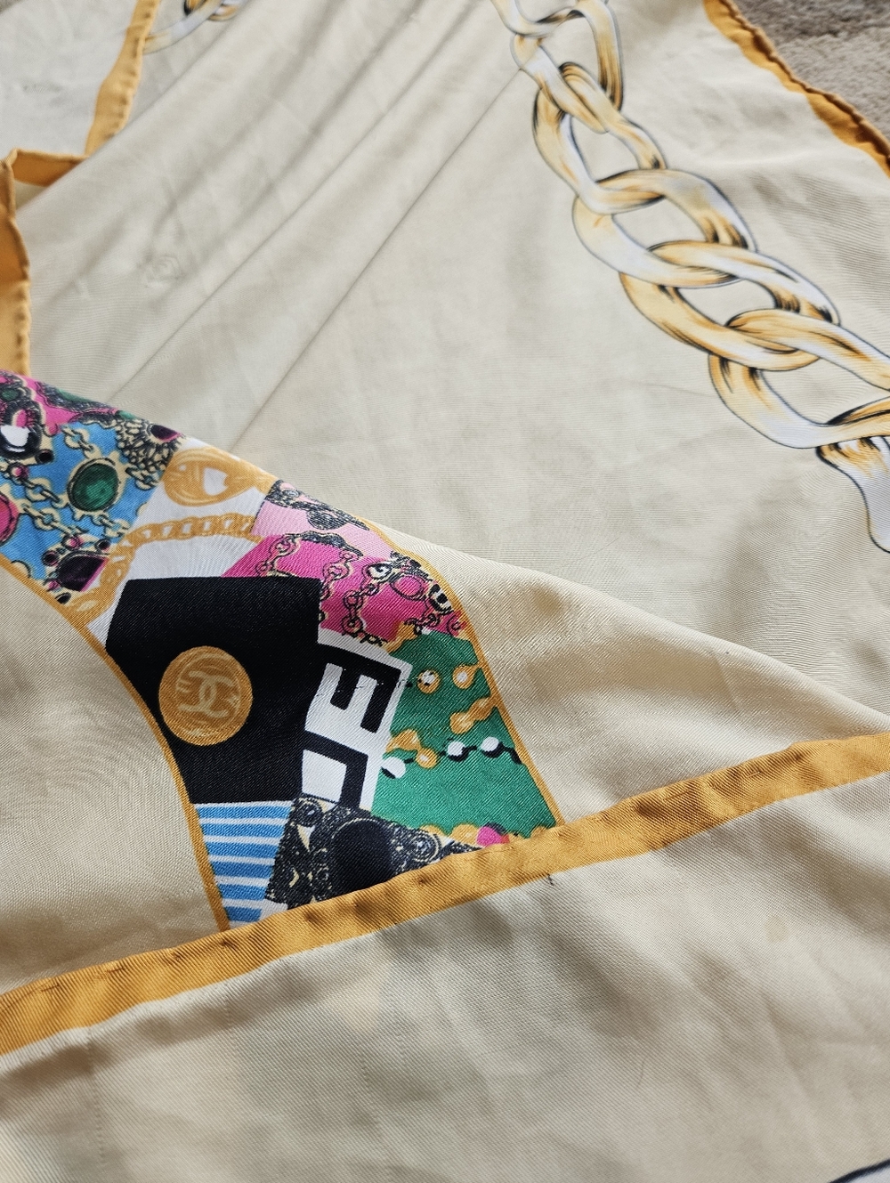 Vintage CHANEL 100% Silk Scarf/Wrap 50"x51" Made In France - Picture 9 of 11